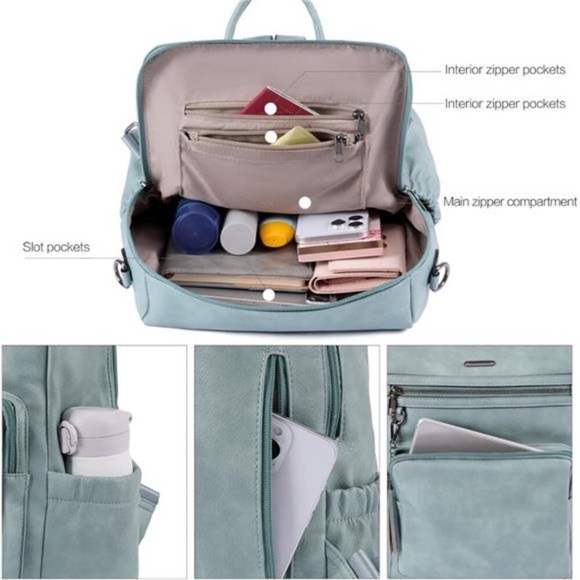 Women Large Vegan Leather Fashion Backpack Blue main image 7